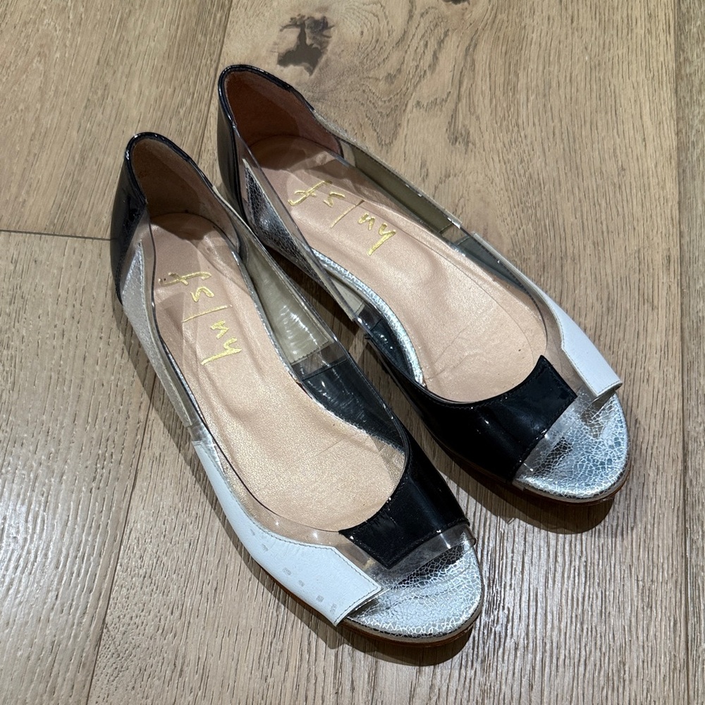 French Sole FS/NY - Black and White Peep Toe Flats